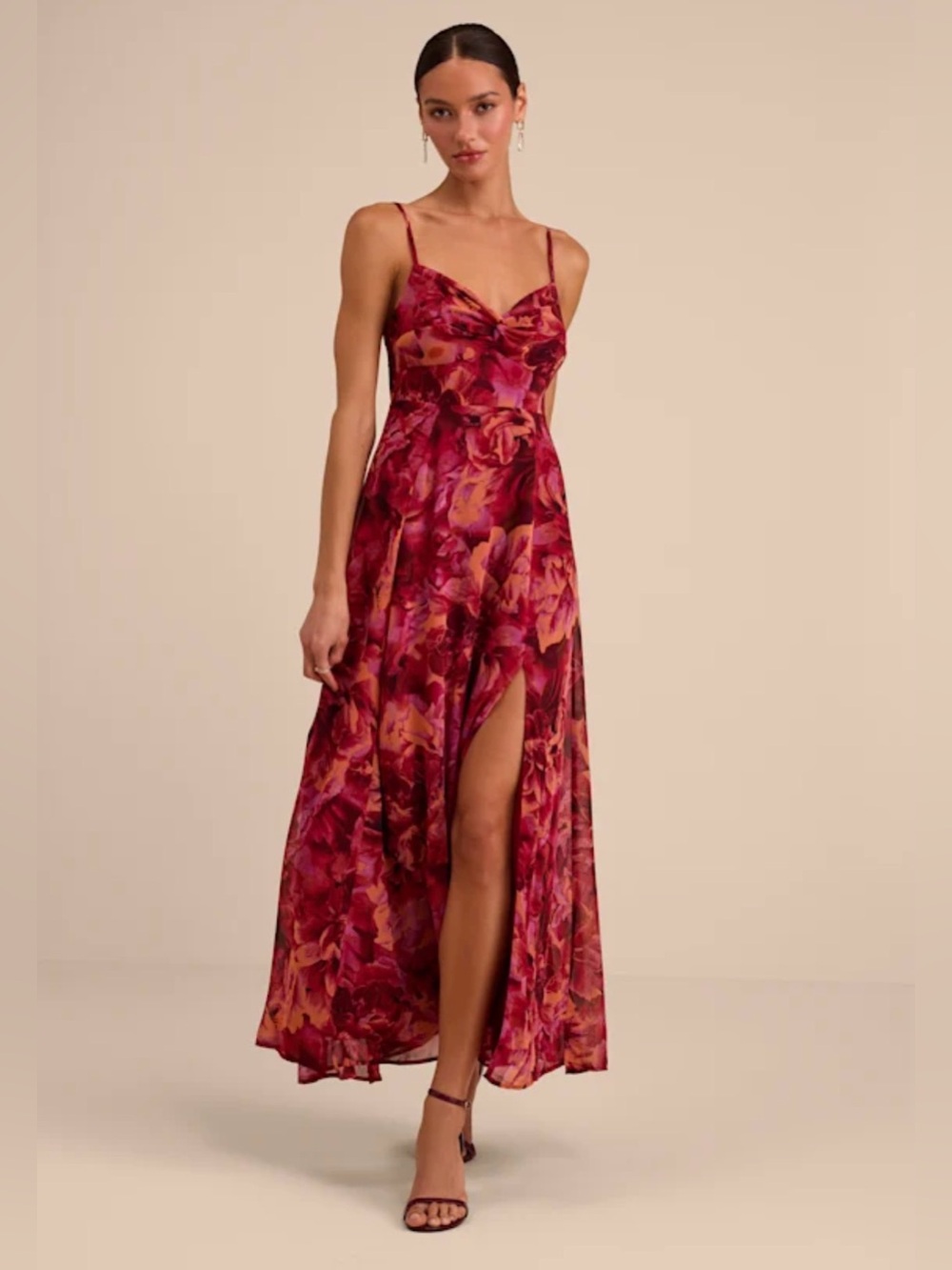 Lulus Red Floral Maxi Dress